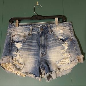 American Eagle Outfitters High Rise Women's Distressed Blue Denim Shorts size 8